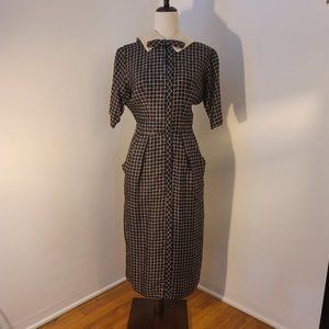Vintage checked black and beige midi dress 4/6US